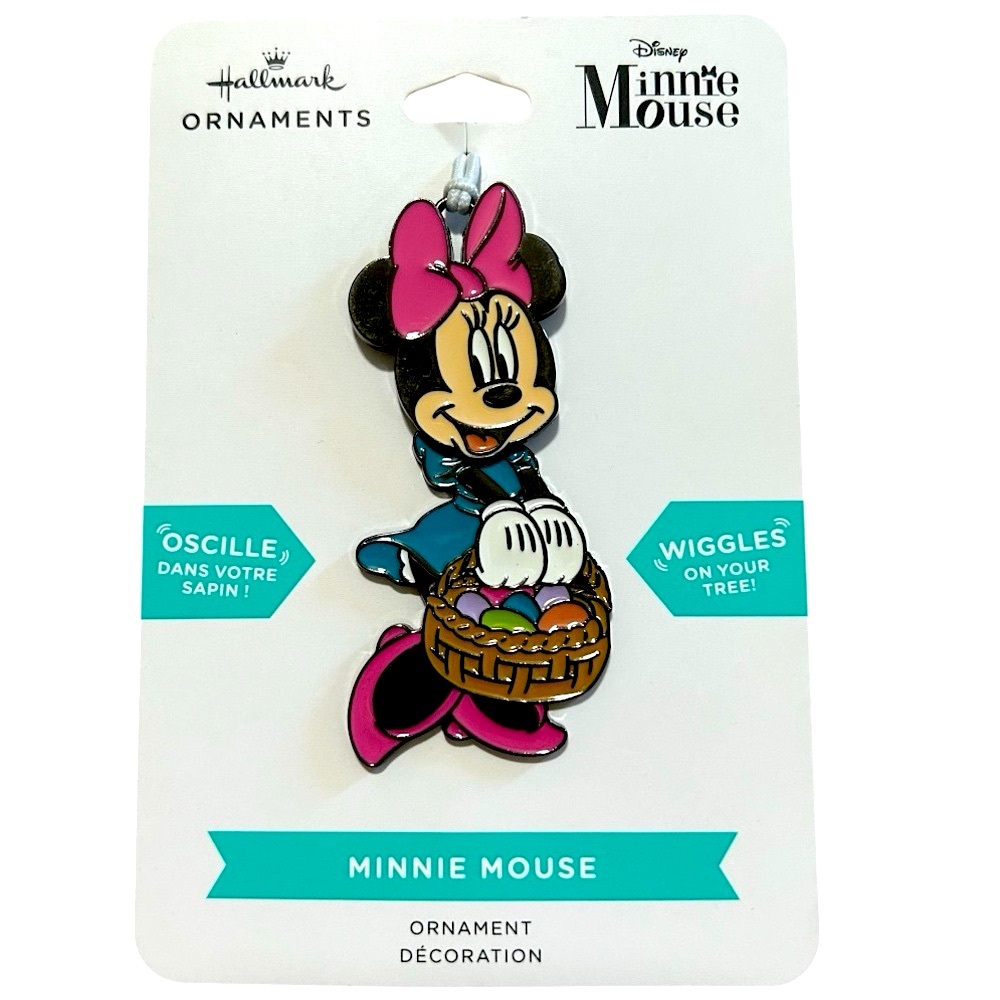 Hallmark Disney Minnie Mouse With Basket Moving Metal Ornament. Easter- pink New